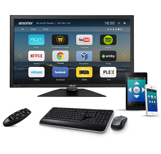 Smart TV z aplikacjami multimedialnymi i urządzeniami.